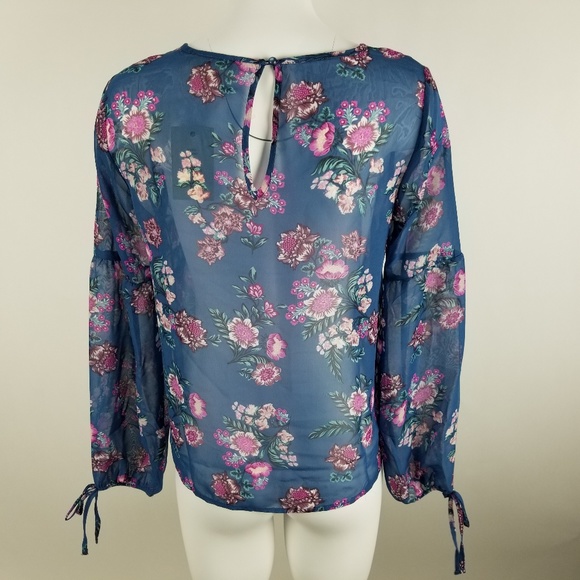 Pink Rose Sheer Blue‎ Peasant Top - Picture 4 of 5